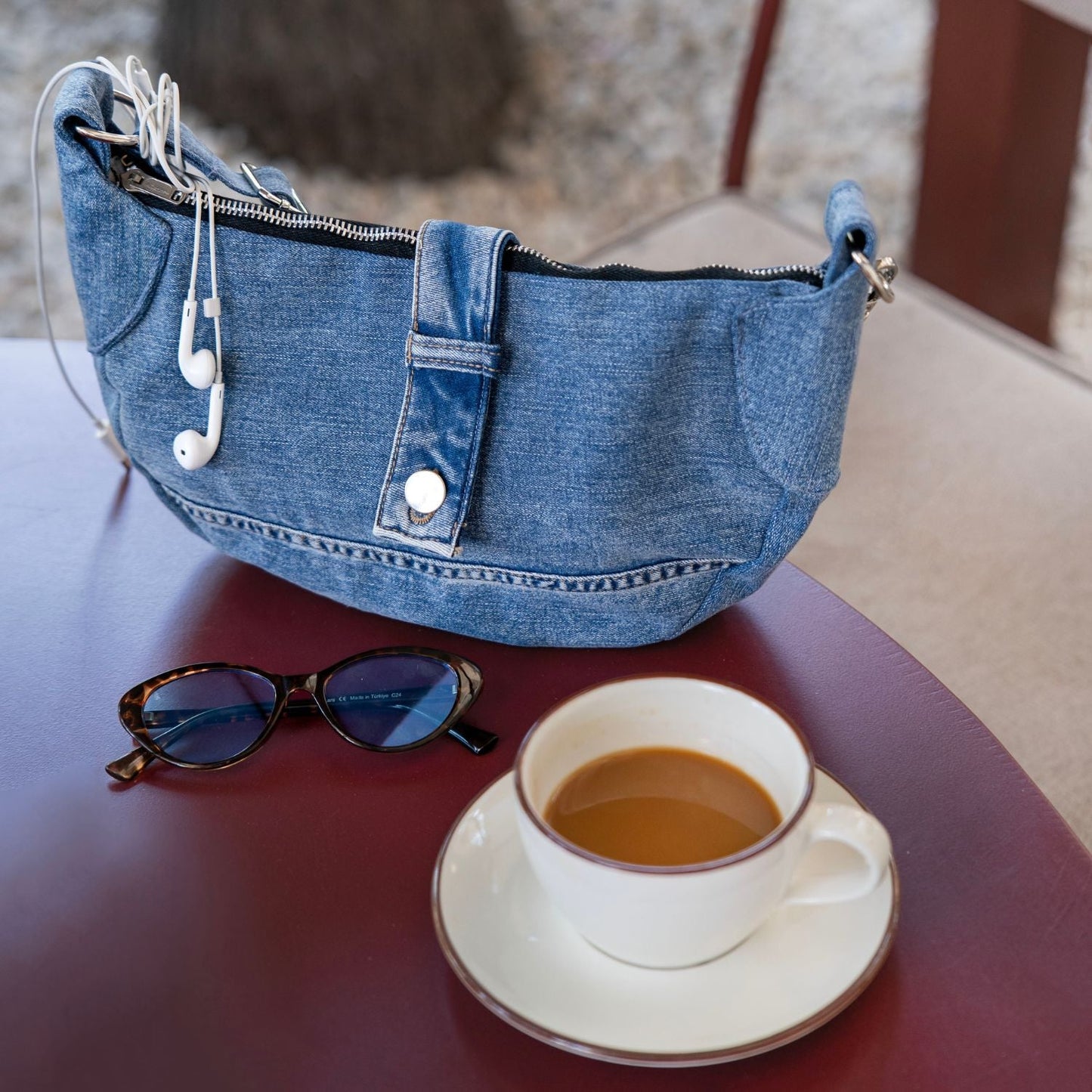 Brooklyn Crescent / Upcycled Denim Crossbody Light Blue