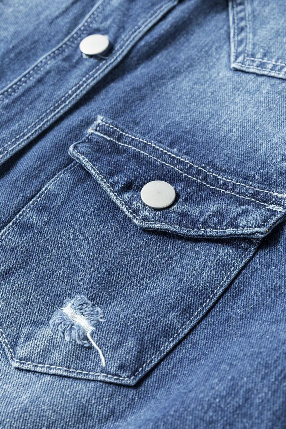 Women's Denim Jacket - Distressed Long - Sky Blue Casual