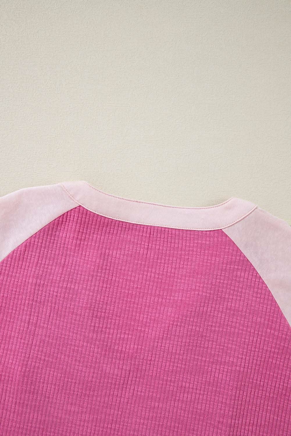 Oversize Top - Pink Colorblock 3/4 Sleeve - Chic Fashion