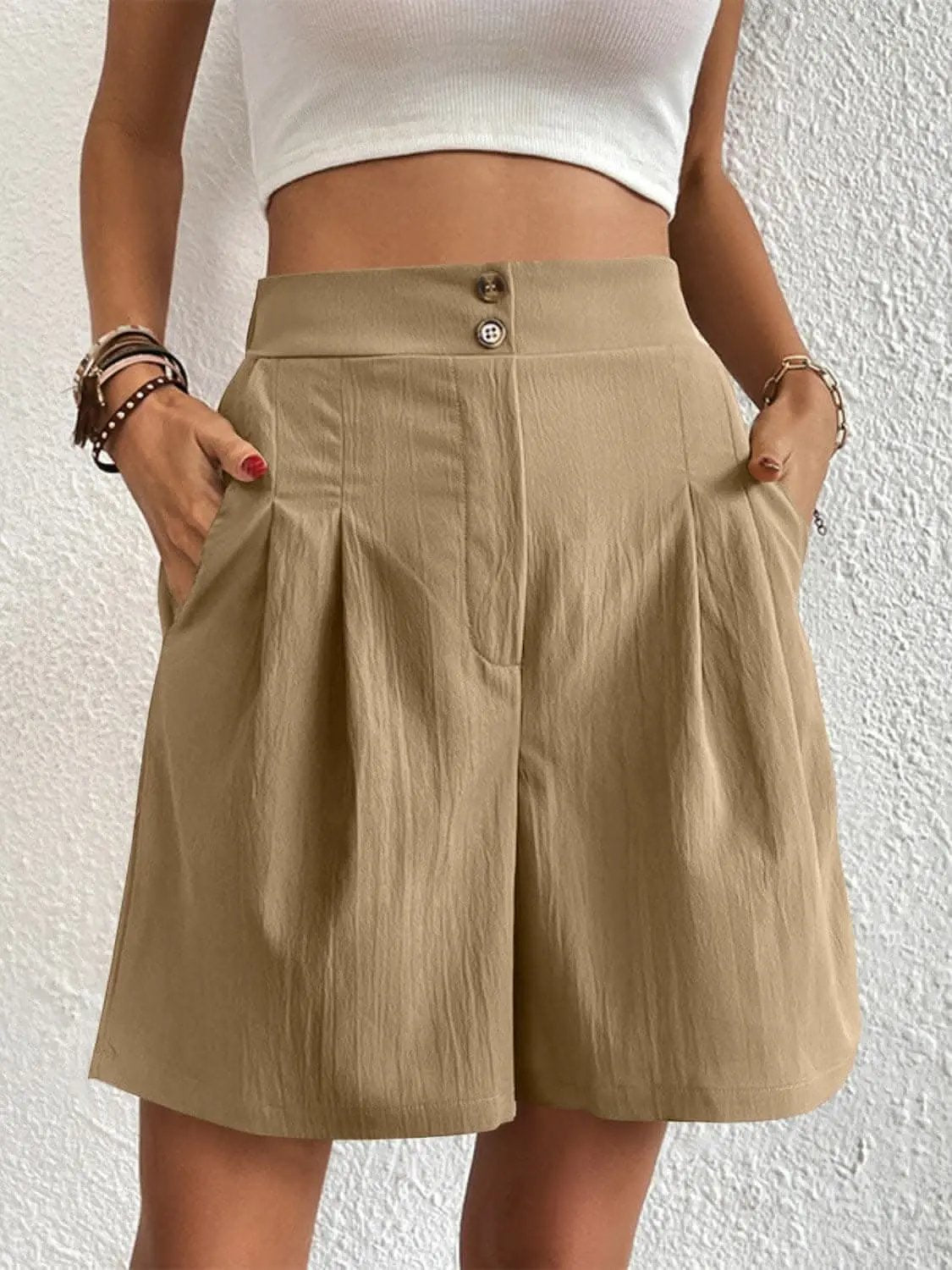 Trendsi High-waisted pocket shorts for women