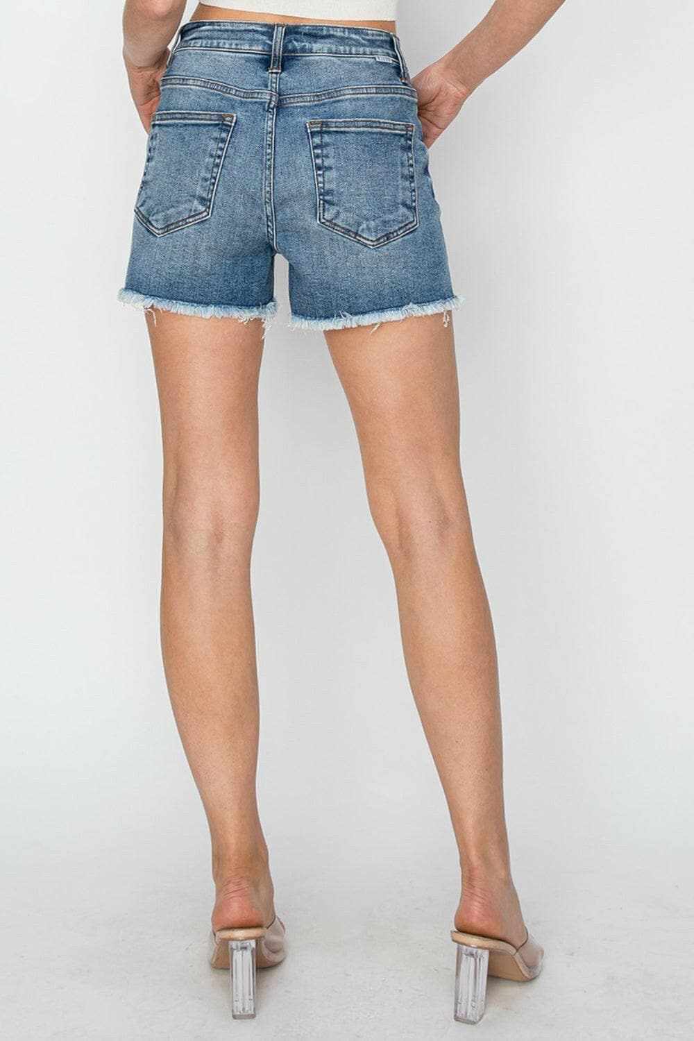 Trendsi Risen Denim Shorts Women's Casual Frayed Hem Stepped Waist