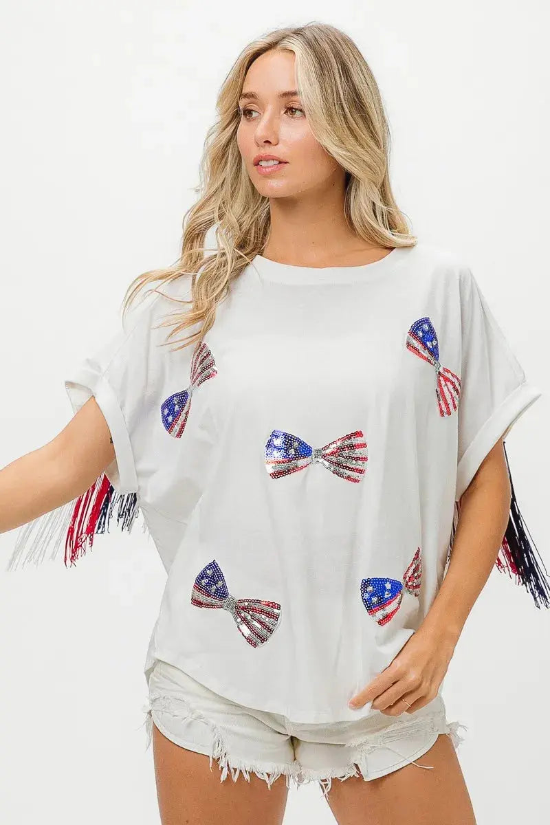 Women's T-Shirt - Sequin Flag - Patriotic USA