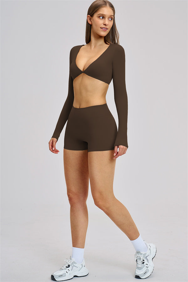 The Zestful Long Sleeve Crop Top Shorts 2-Piece Set