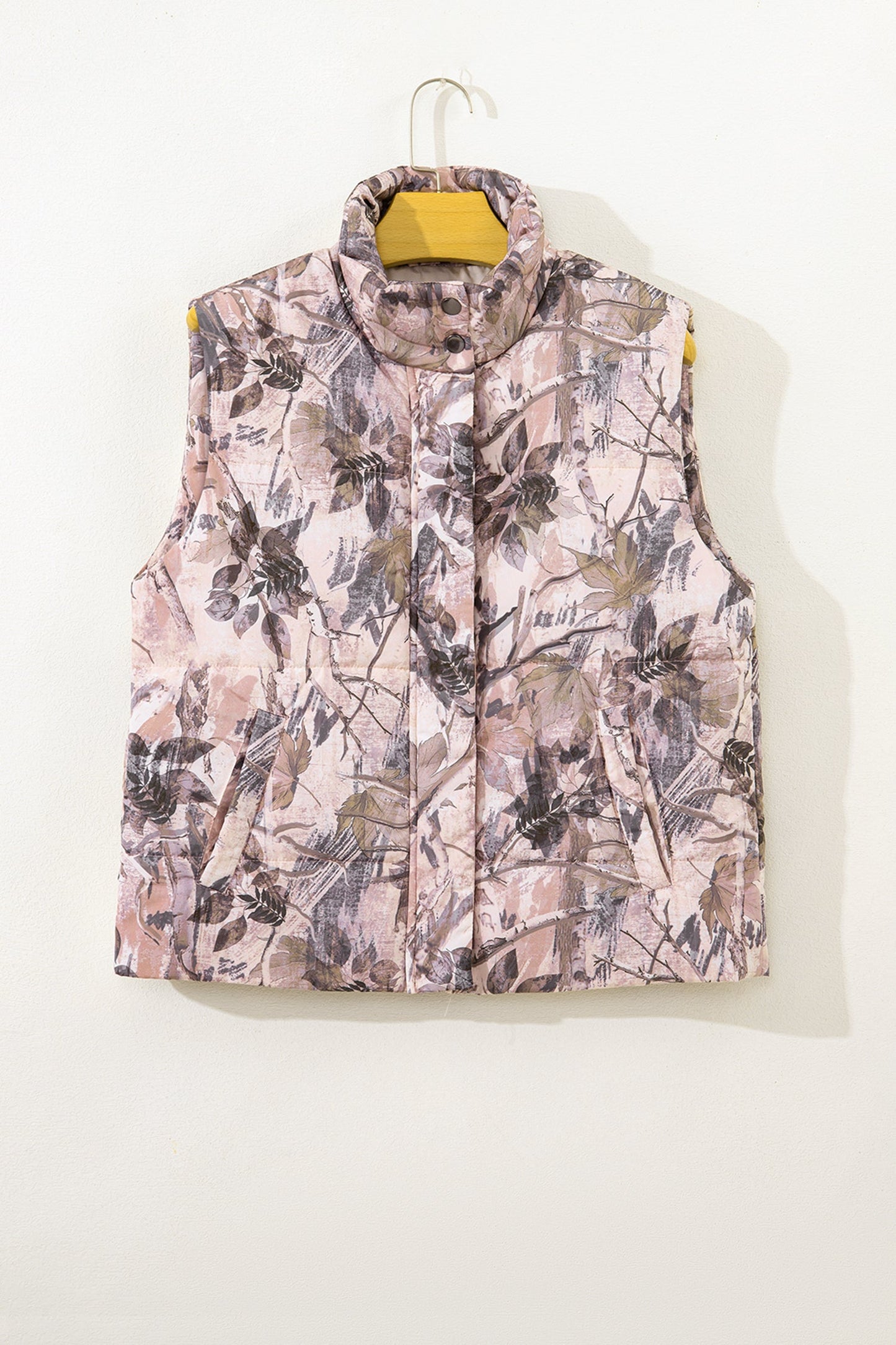 Tessa Camo Leaf Print Winter Puffer Vest - Camo