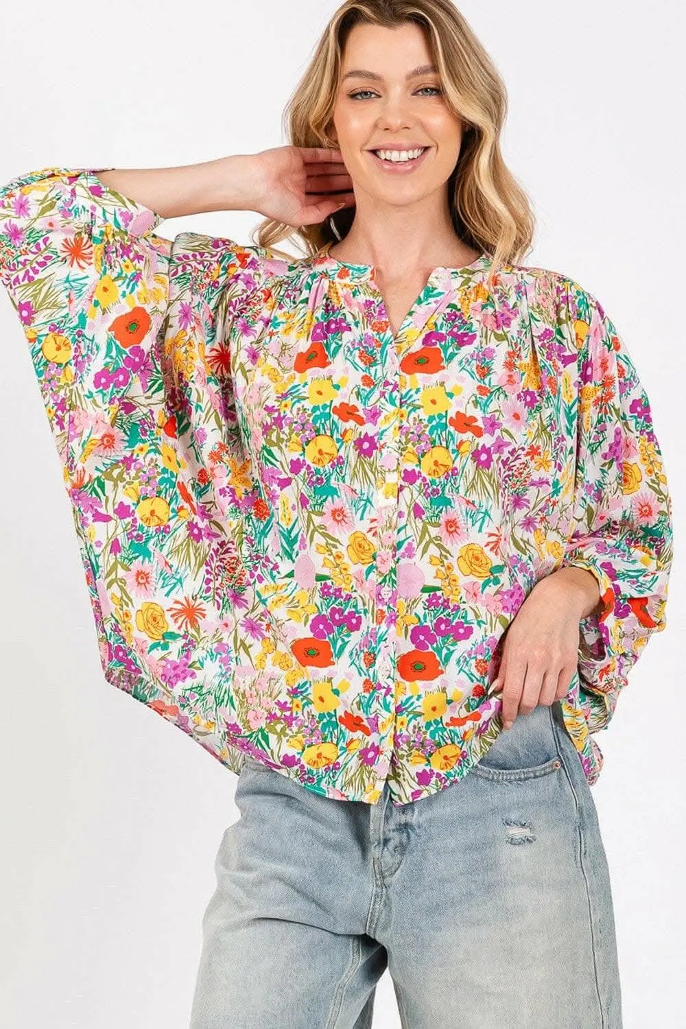 Trendsi Floral Button Down Women's Casual Shirt Lightweight Top