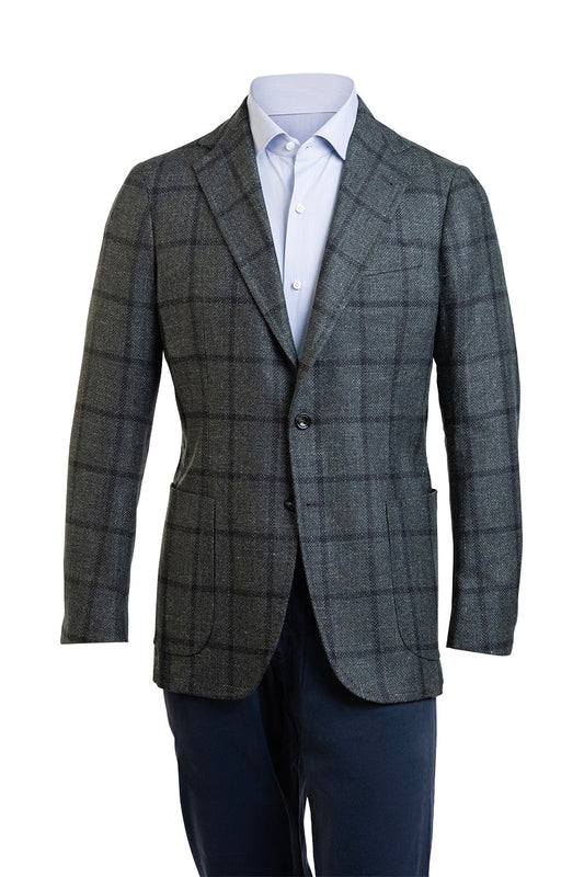 Sartorio Windowpane Virgin Wool-Silk-Linen Sport Jacket