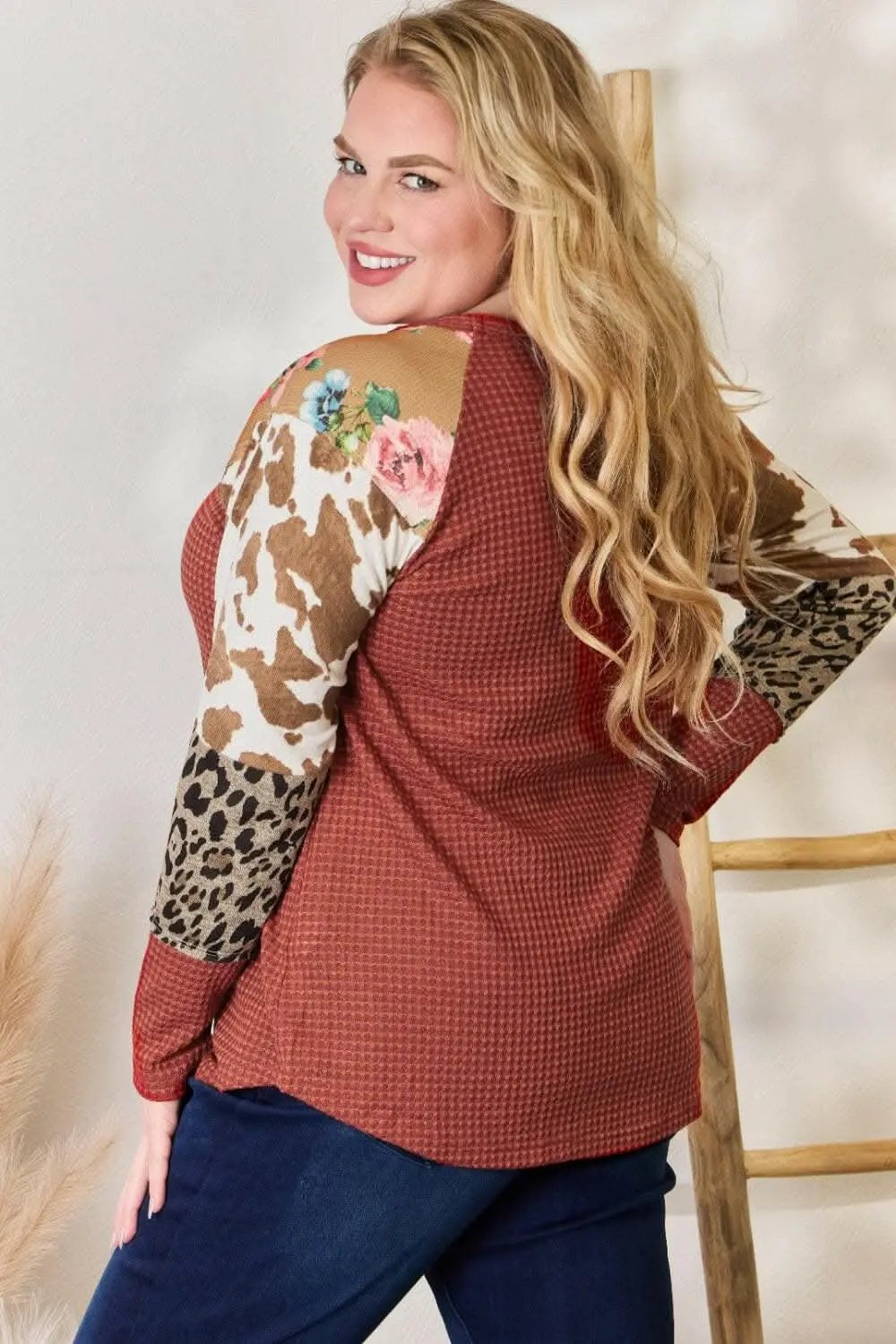 Leopard Knit Blouse - Long Sleeve - Relaxed Fit