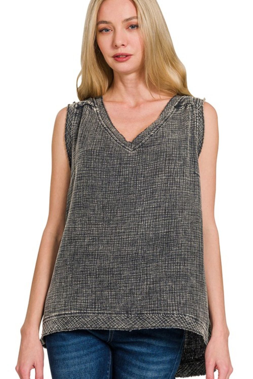 Trendsi Gauze Tank Top Women's Casual Acid Wash Raw Edge Summer Top