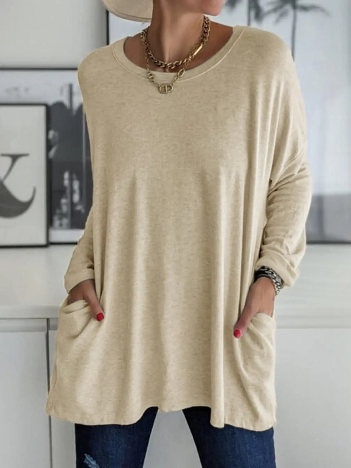 Trendsi Pocketed long sleeve tee - chic style