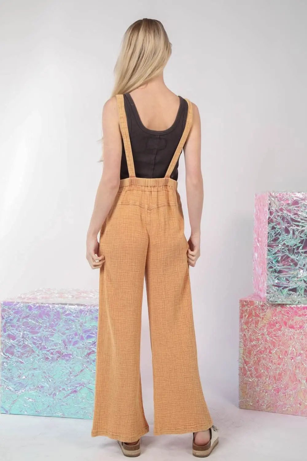 Trendsi VERY J Texture Washed Wide Leg Overalls