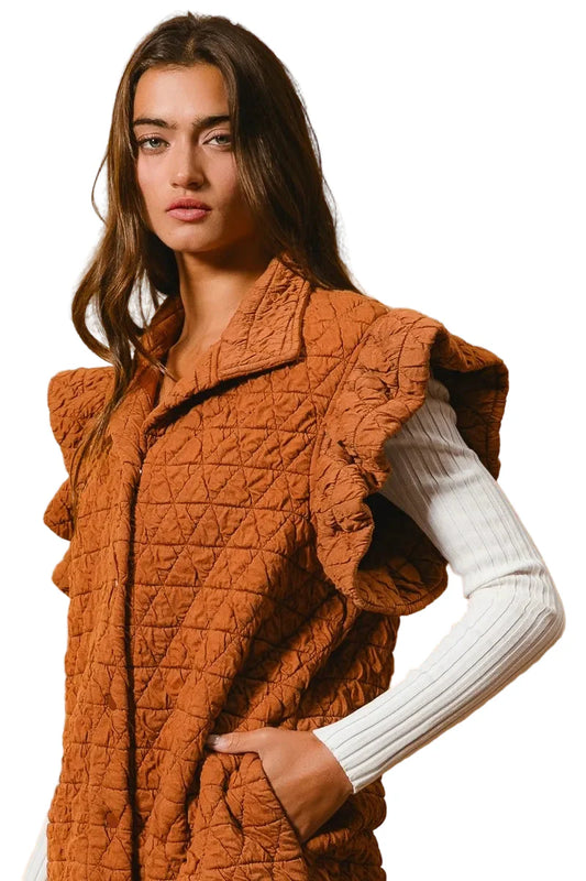 Quilting Knit Ruffle Sleeve Vest