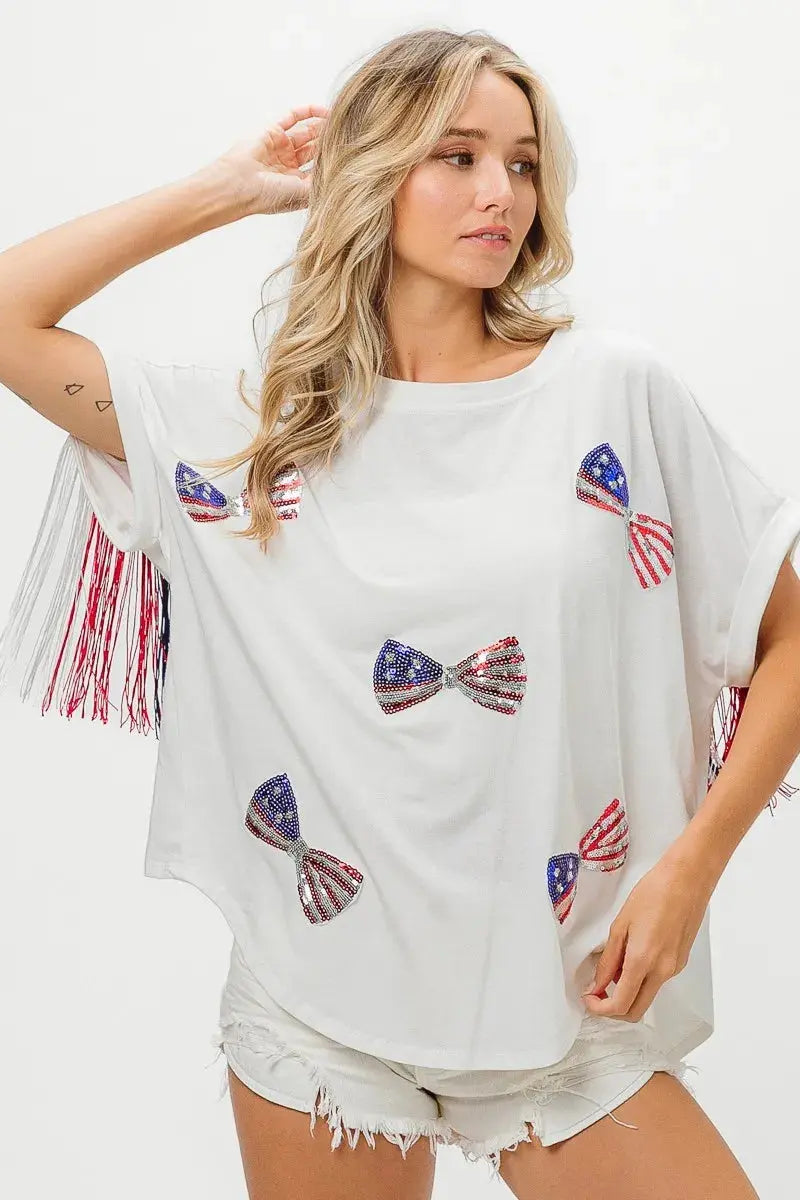 Women's T-Shirt - Sequin Flag - Patriotic USA