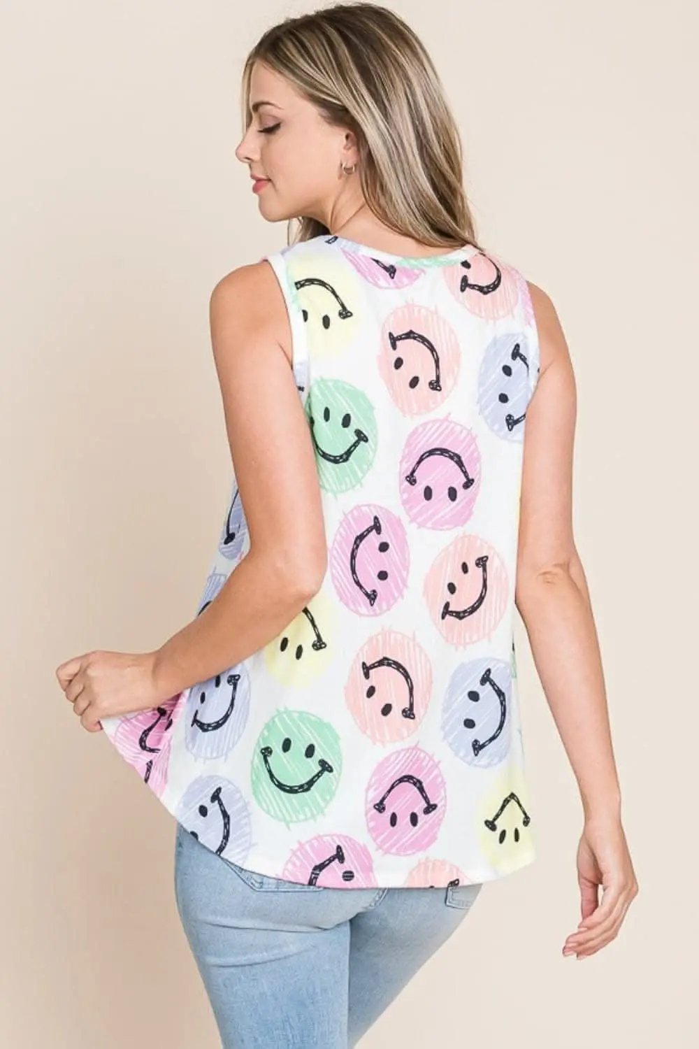 Tank Top - Smiley Face Graphic - BOMBOM Style