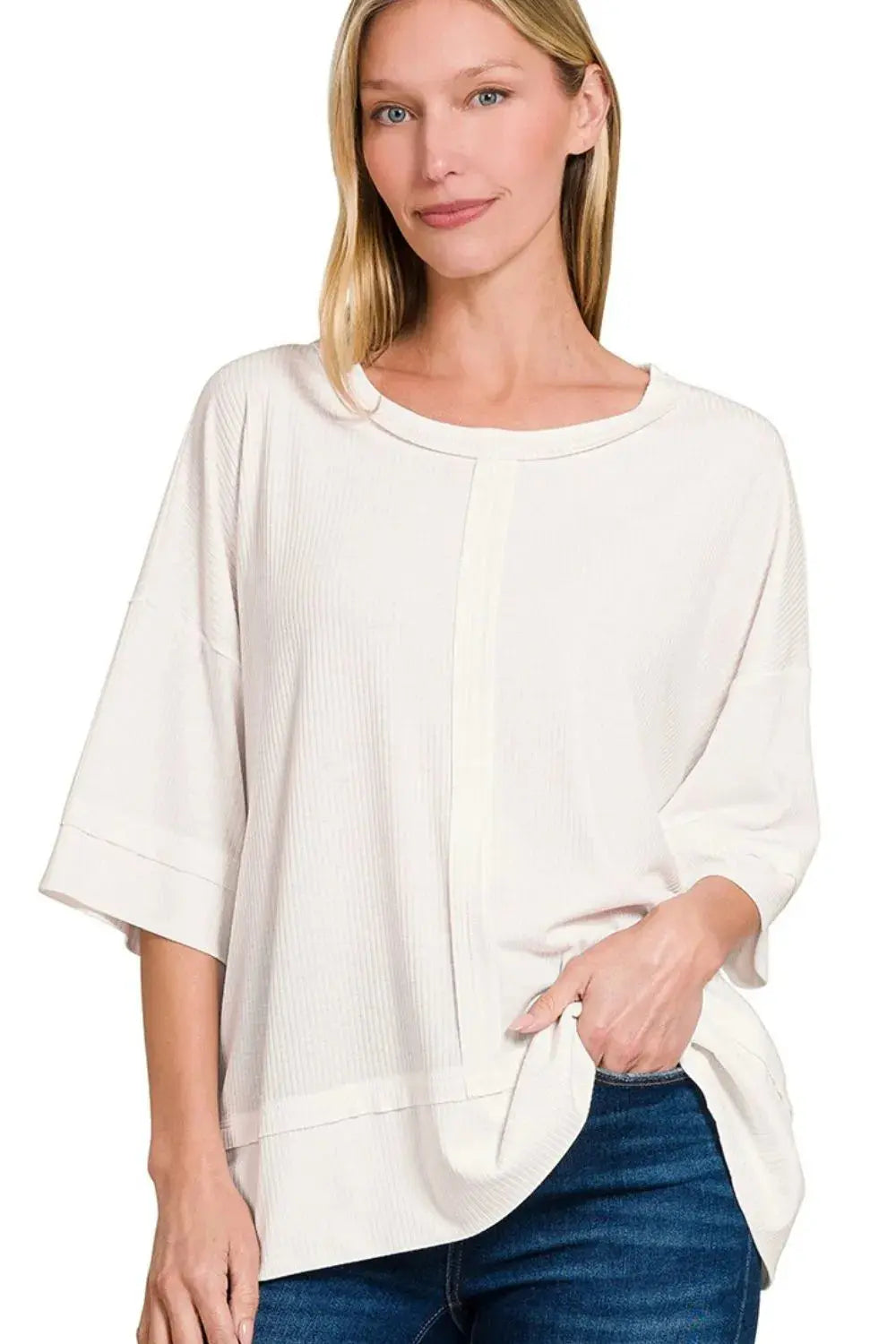 Women's Ribbed Boat Neck Tee - Soft Casual Style