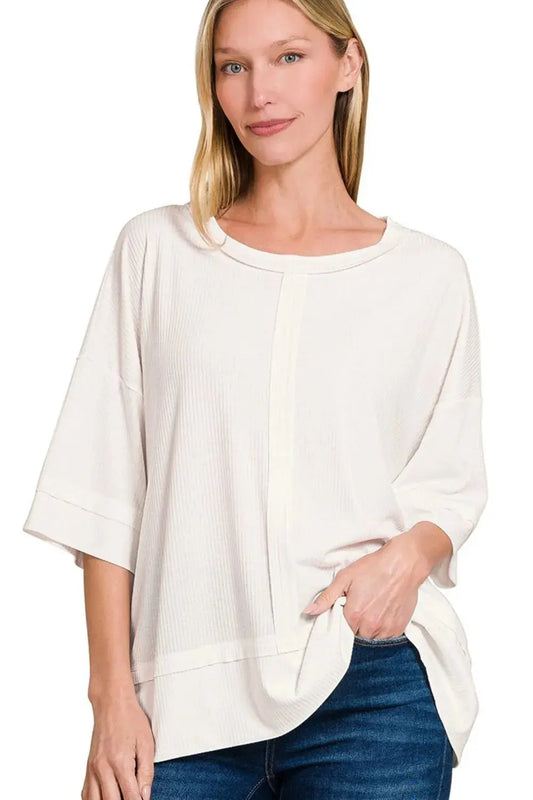 Women's Ribbed Boat Neck Tee - Soft Casual Style