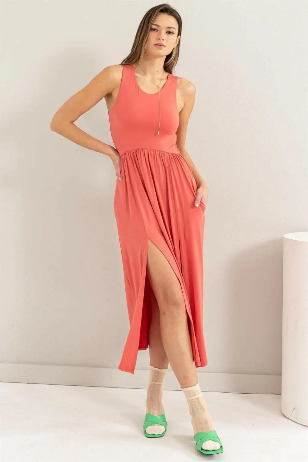 Trendsi HYFVE Sleeveless Slit Midi Dress