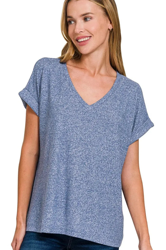 Women's V-Neck Tee - Soft Hacci Knit - Casual Everyday Style