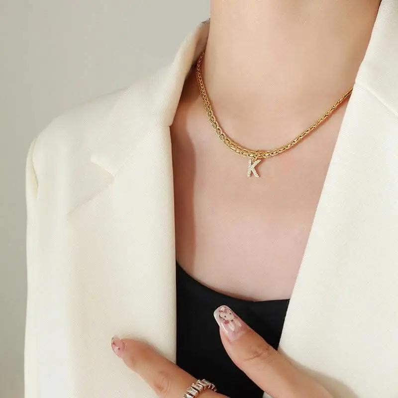 Trendsi Necklaces - Brass zircon letter pendant necklace