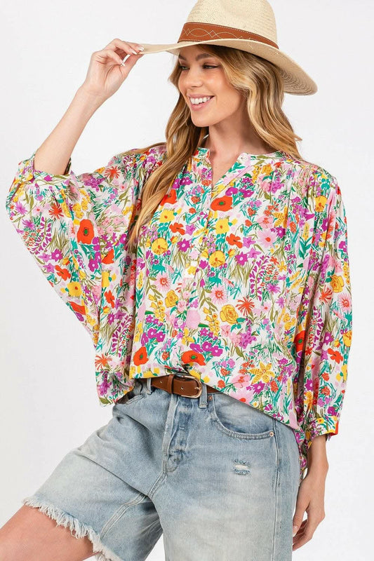 Trendsi Floral Button Down Women's Casual Shirt Lightweight Top