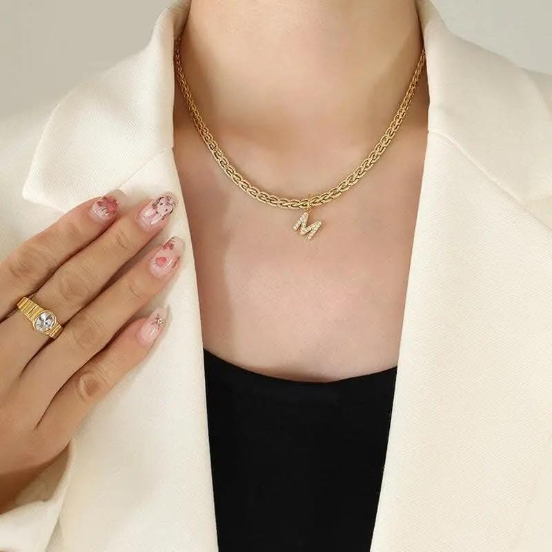 Trendsi Necklaces - Brass zircon letter pendant necklace