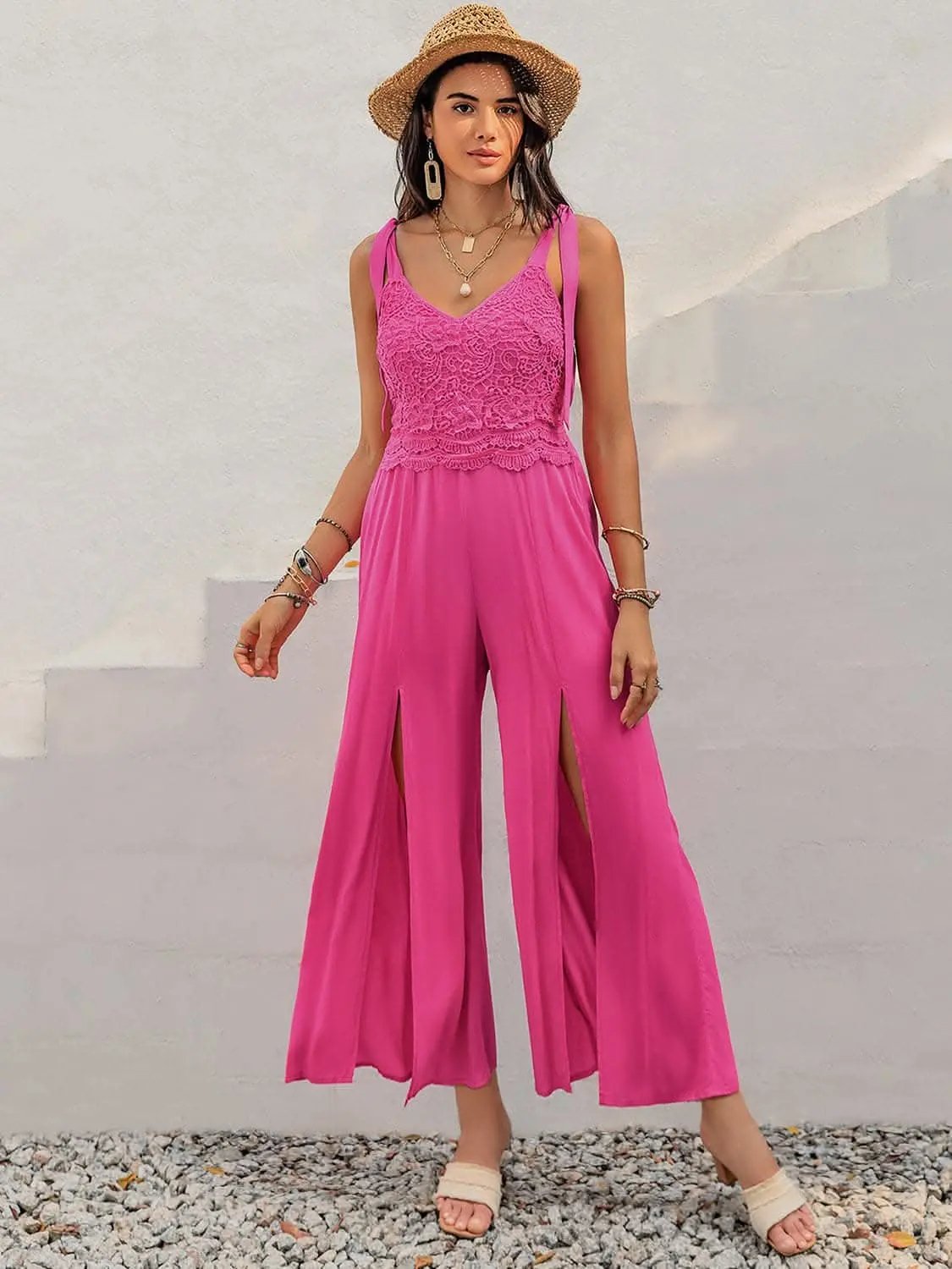 Trendsi Elegant Lace V-neck Jumpsuit