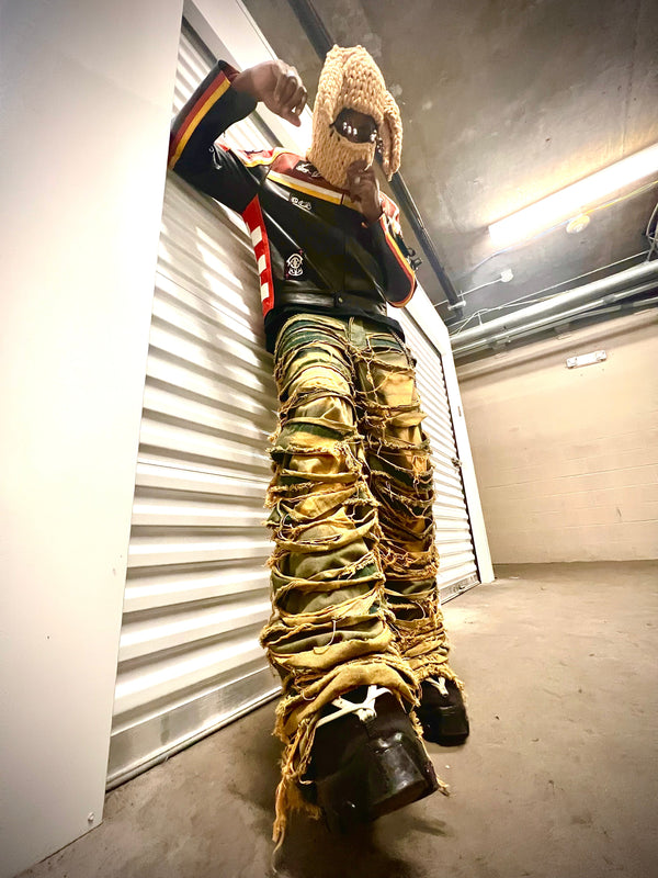 TANNED DOUBLE LAYERED BAGGY DESTROYER DENIM