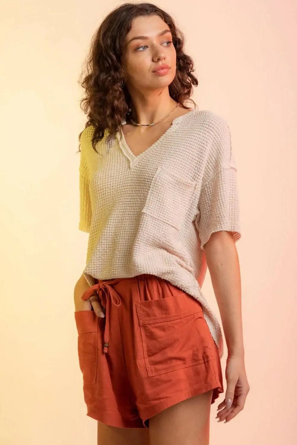 Trendsi just arrived - Chic waffle-knit half sleeve tee