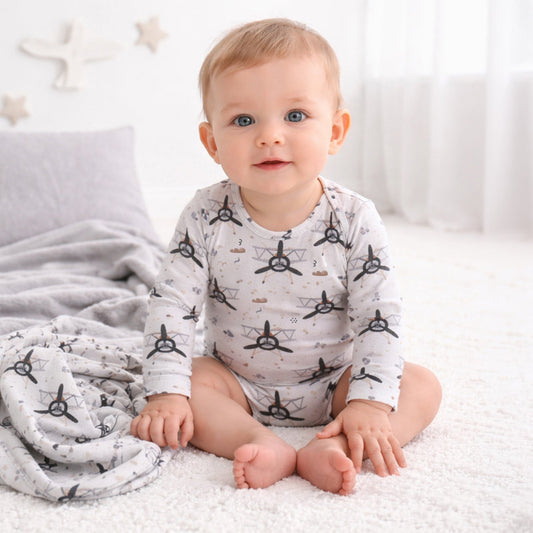 Airplane Baby Bodysuit - Bamboo Cotton Long Sleeve