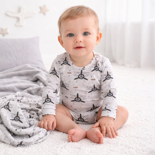 Airplane Baby Bodysuit - Bamboo Cotton Long Sleeve