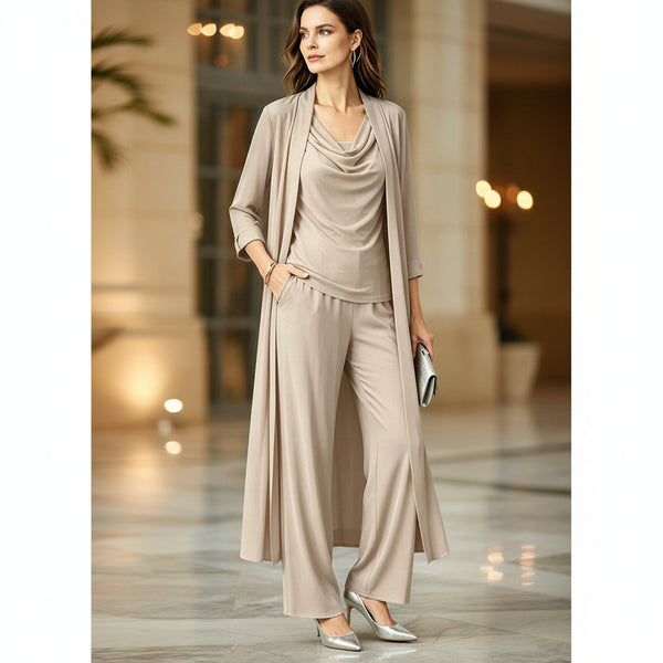 Long Sleeve Swing Collar Cardigan & Wide-Leg Pants Three-Piece Set
