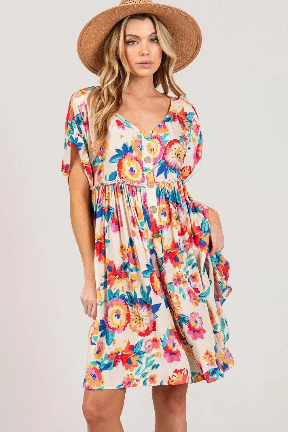 Trendsi Floral Button-Down Dress Women's Full Size Charming Fashion Dress