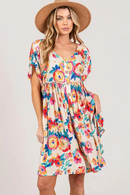 Trendsi Floral Button-Down Dress Women's Full Size Charming Fashion Dress