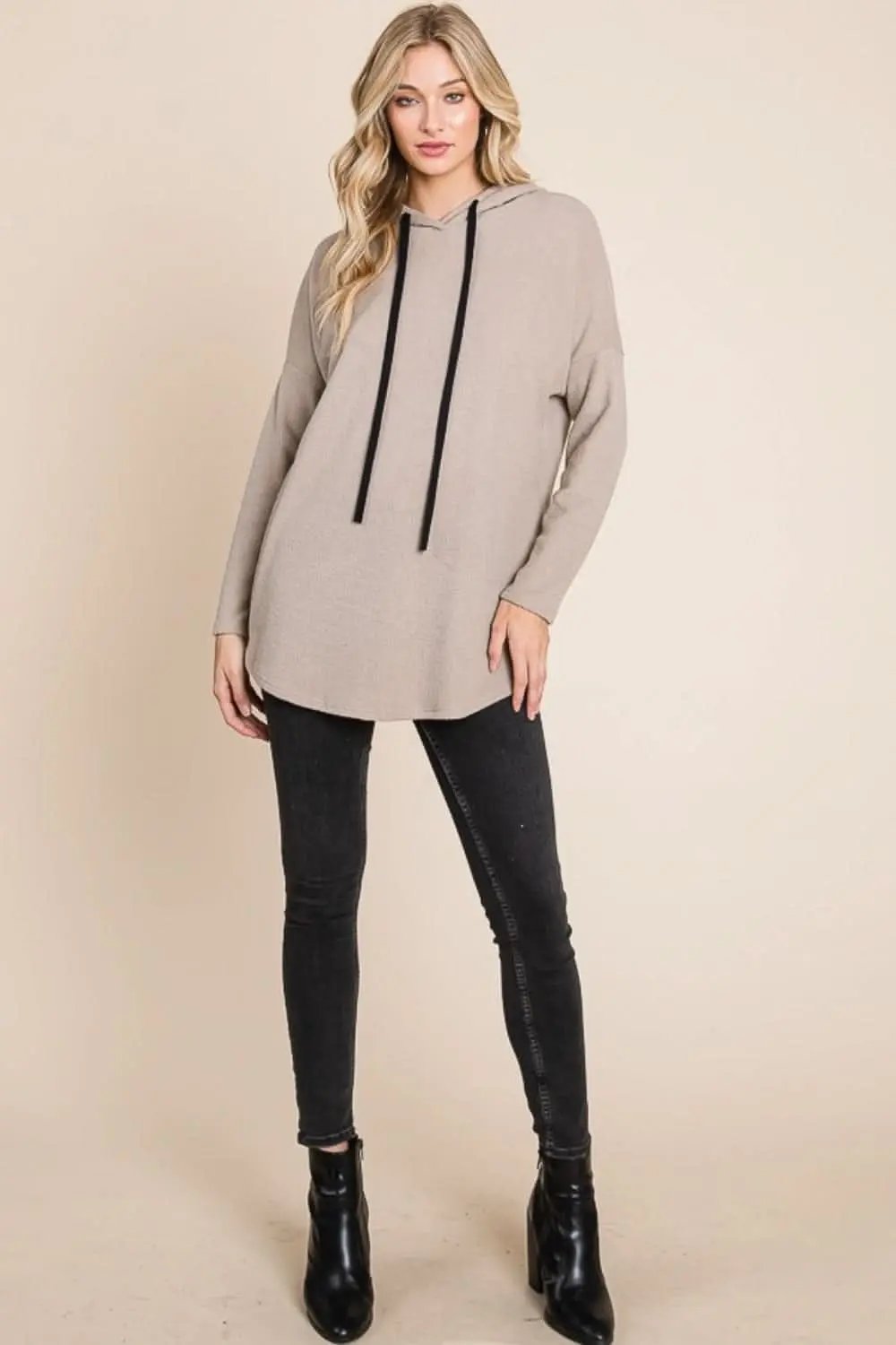 Hoodie Sweatshirt - Contrast Knit Drop Shoulder - Casual Women's