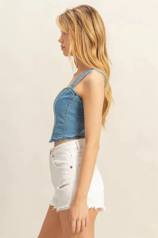 Denim Tank Top - Sweetheart Neckline - Casual Style