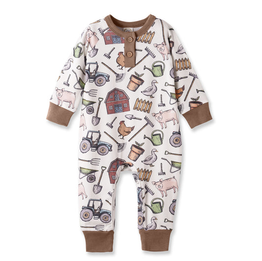 Farmer's Market Baby Henley Romper - Bamboo One Piece