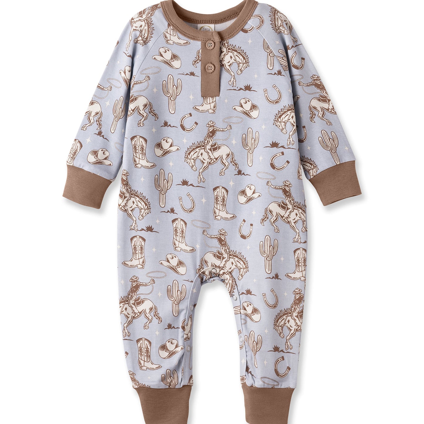 Wild Wrangler/Blue Western Bamboo Henley Cowboy Romper