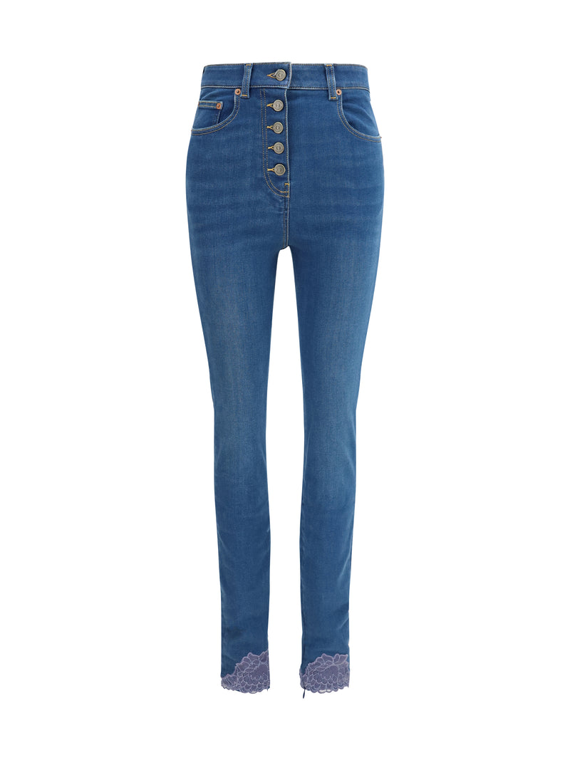 Fitted Jeans With Lace Details in Blue Denim