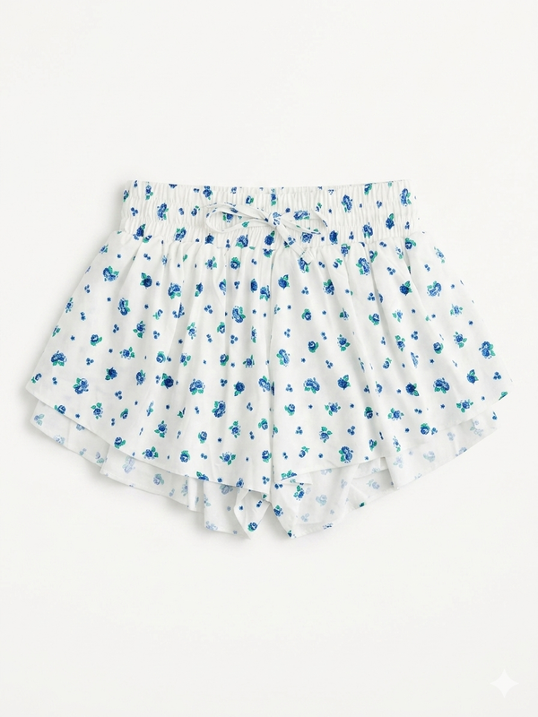 Suzette - Tween Floral Fly Away Short, Blue Floral