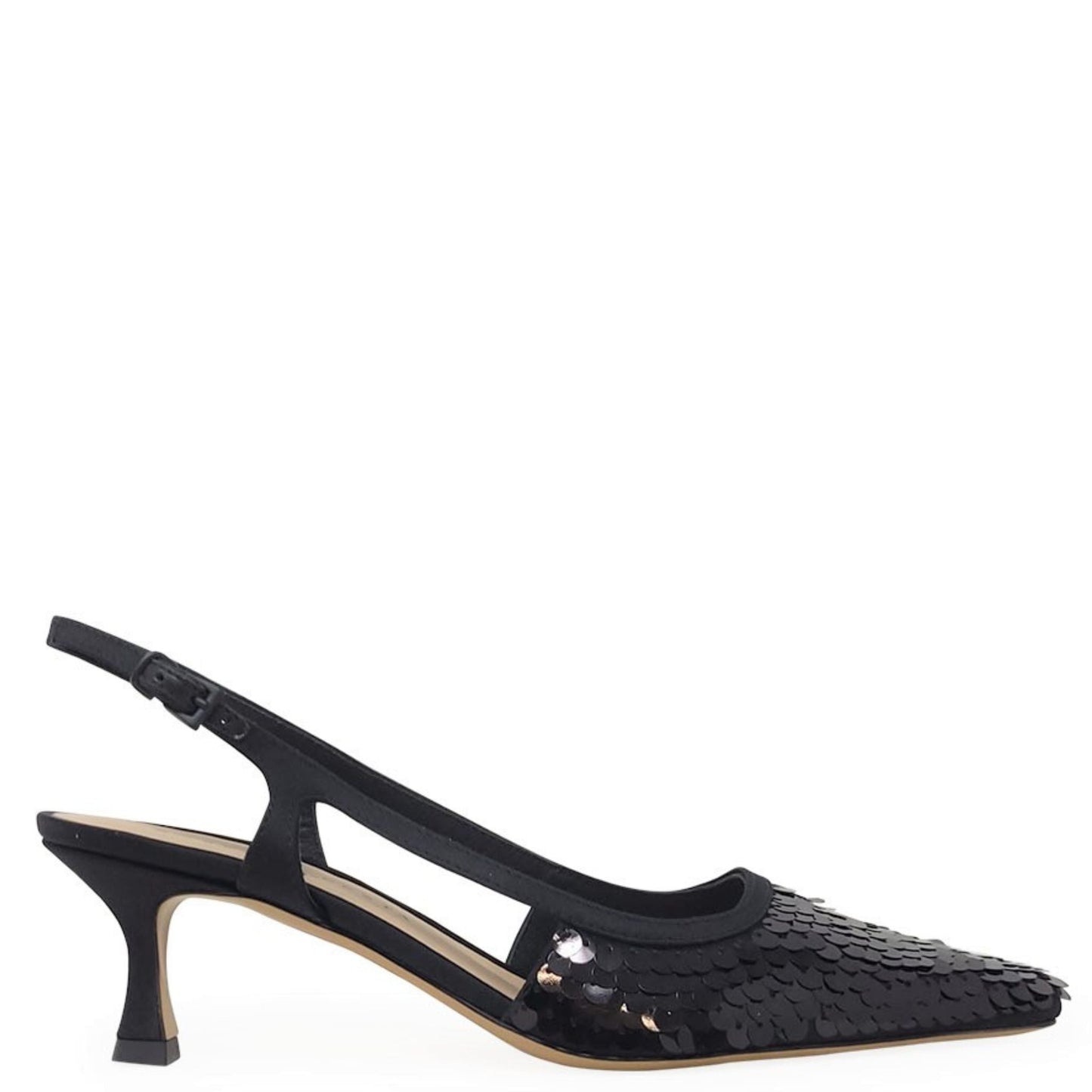 Roberto Festa Black Sequence Snip Toe Slingback Heel
