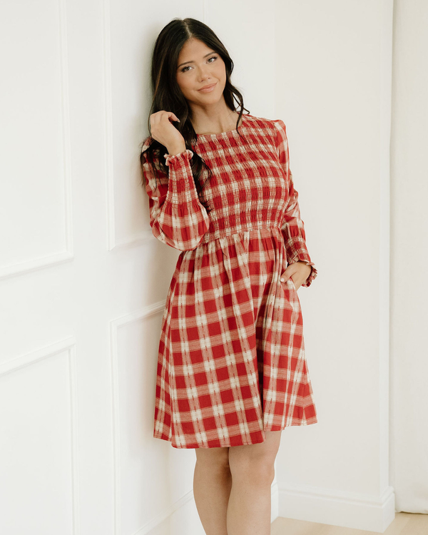 Presley Plaid Print Smocked Puff Sleeve Mini Dress