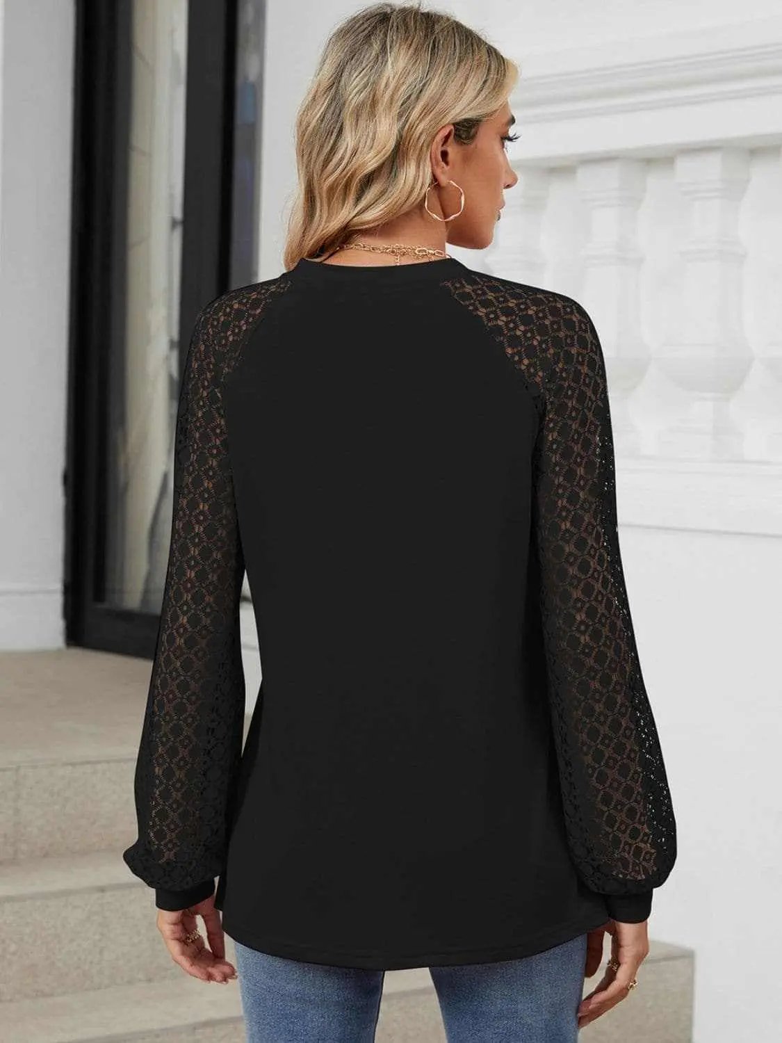 Trendsi Lace long sleeve top in black