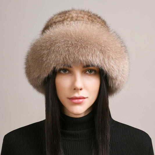 Women’s Mink Hair Winter Hat – Braided Fur Warm Elegant Beanie