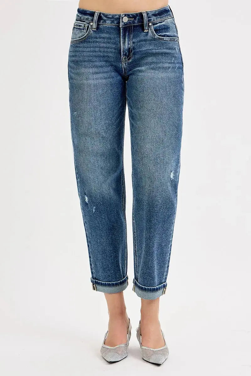 Jeans - Low Rise Boyfriend - Casual Vintage Medium Blue Wash