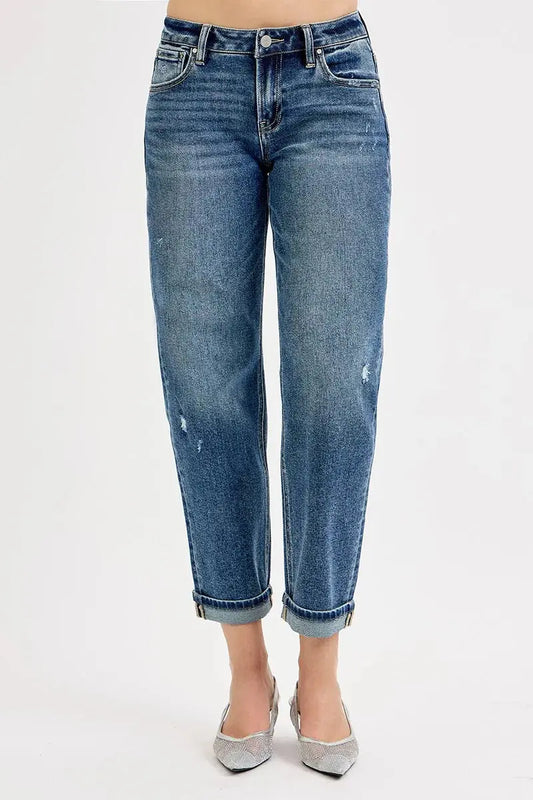 Jeans - Low Rise Boyfriend - Casual Vintage Medium Blue Wash