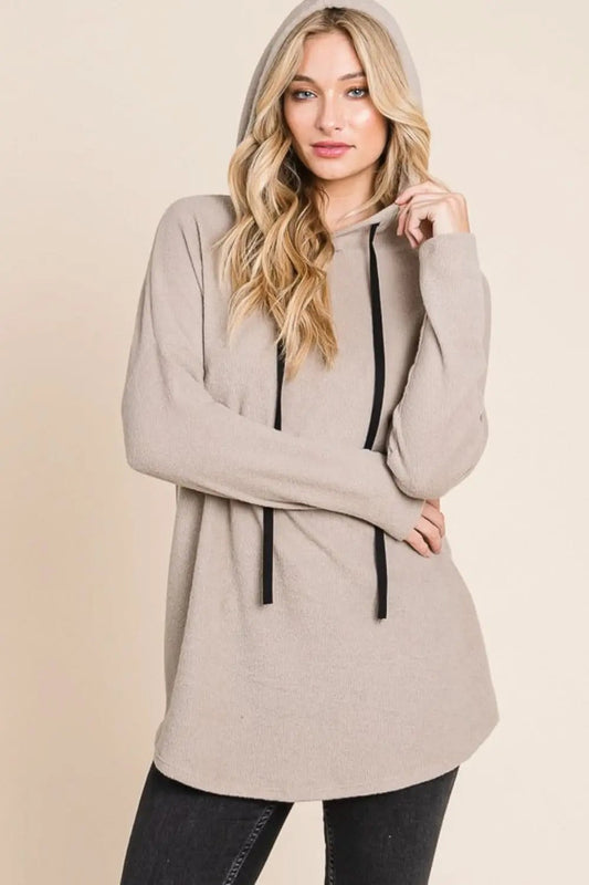 Hoodie Sweatshirt - Contrast Knit Drop Shoulder - Casual Women's