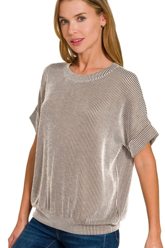 Ribbed Short Sleeve Tee - Women's Casual Top