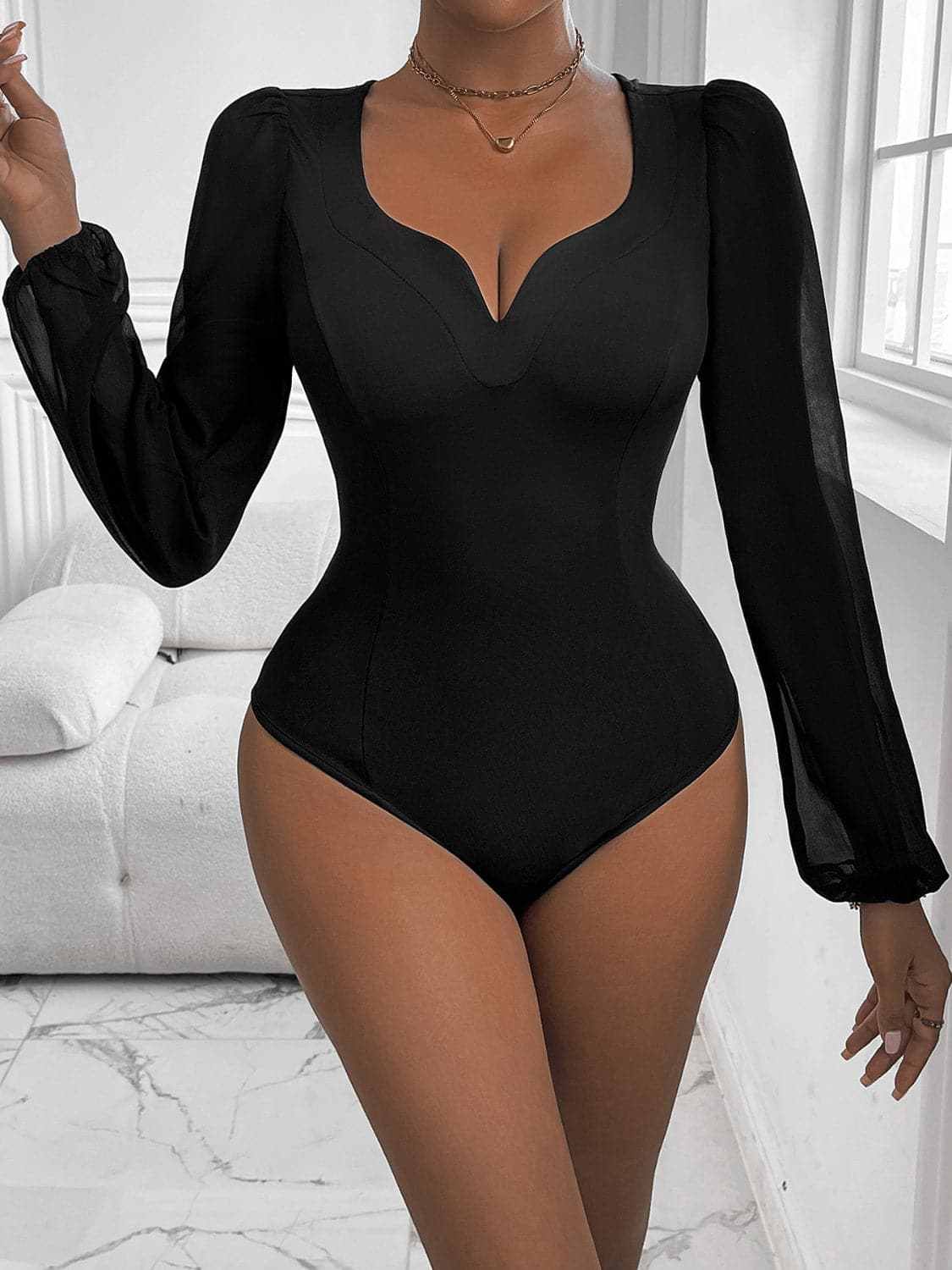 Long Sleeve Bodysuit - Sheer & Stretchy - Chic Premium Quality