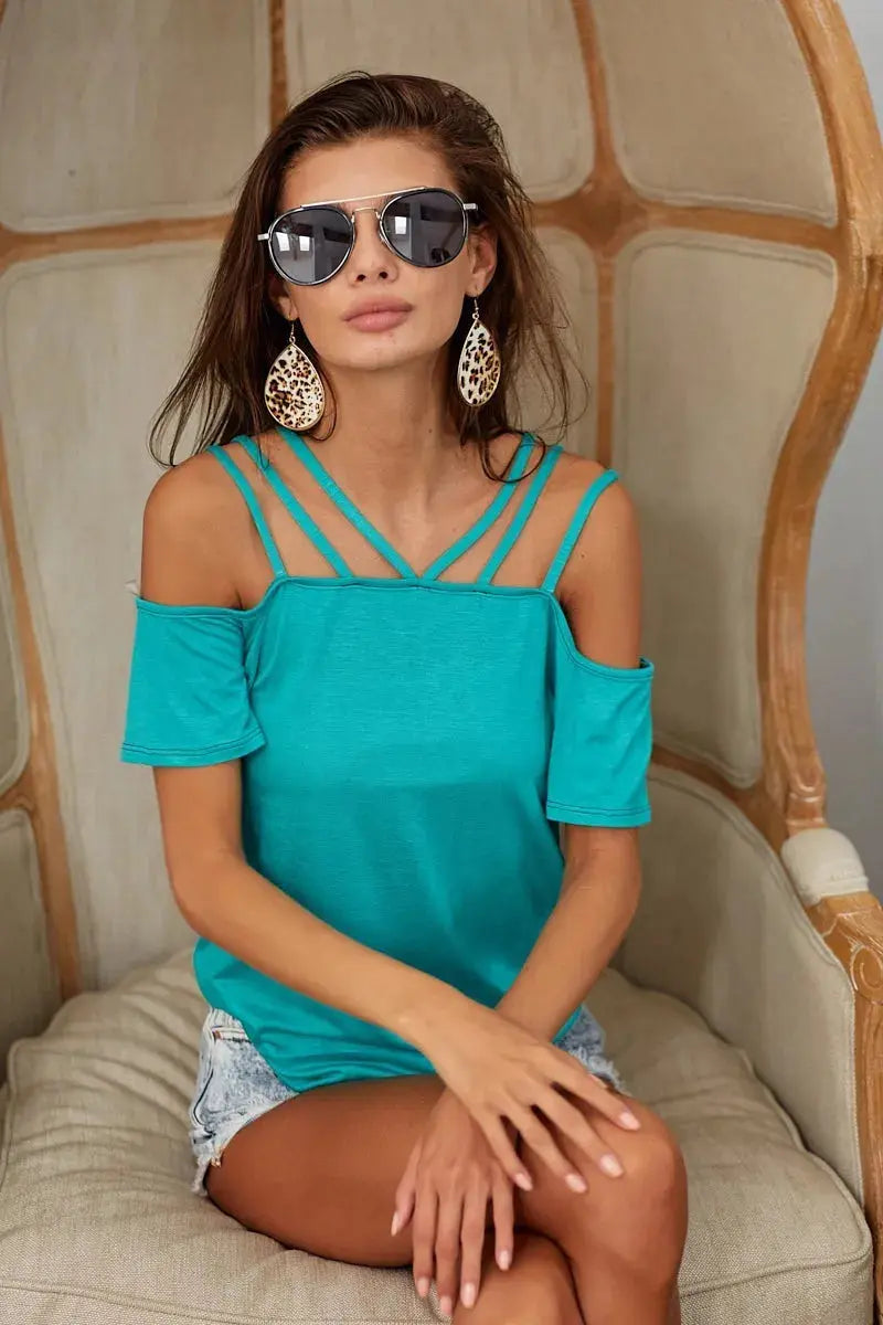 Rayon Top - Soft Lace-Up Shoulder - Casual Tee