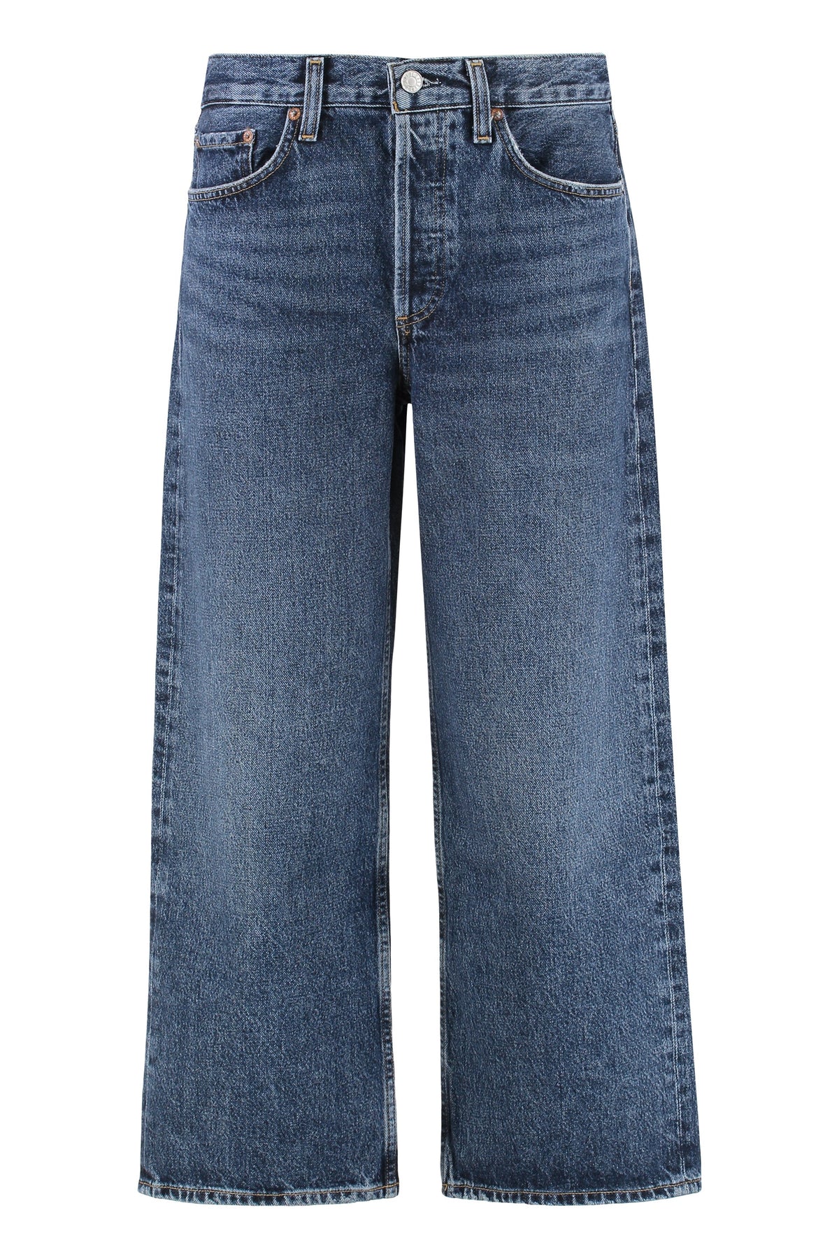 AGOLDE Cropped Denim Jeans With Engraved Logo, view 3