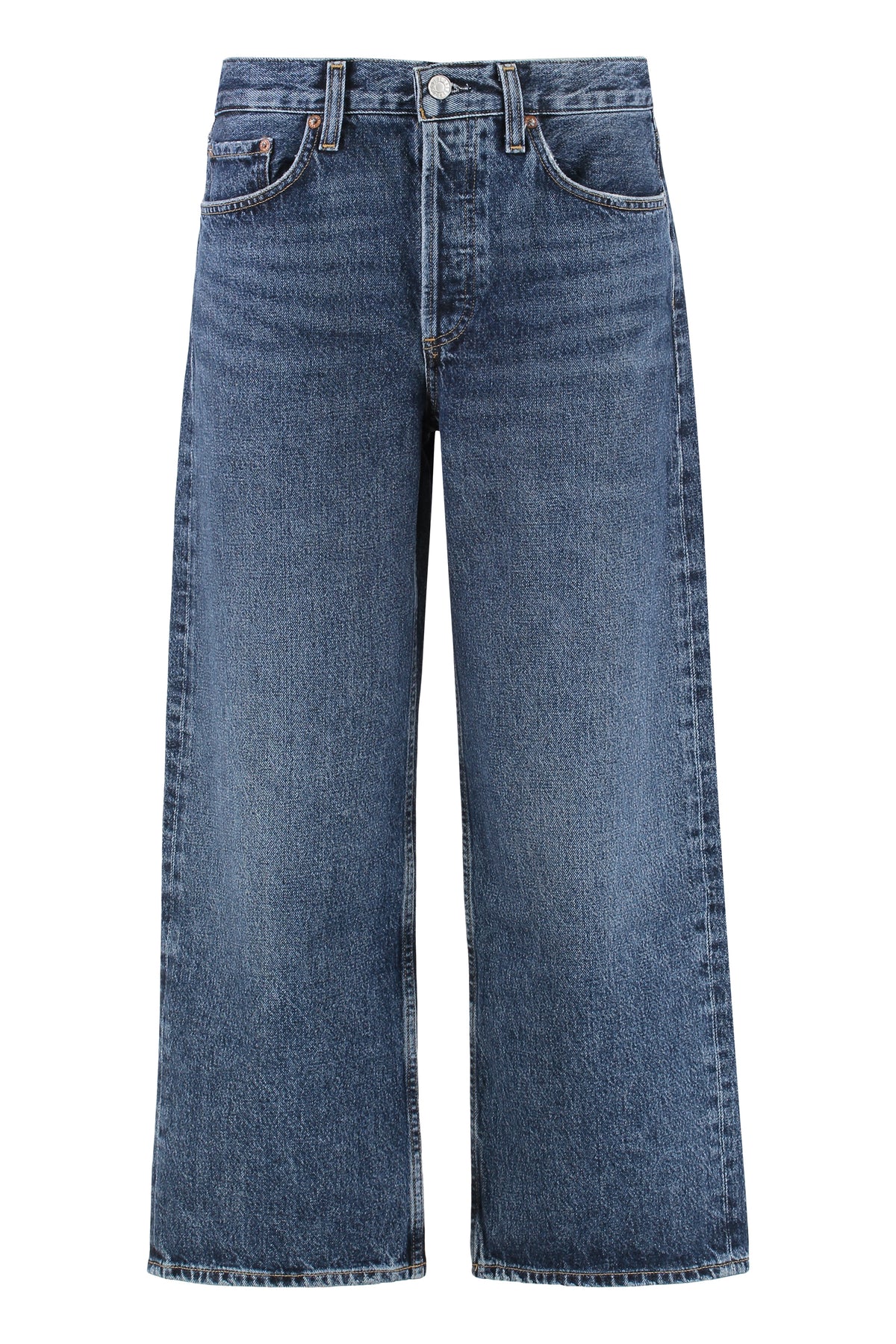 Cropped Denim Jeans With Engraved Logo